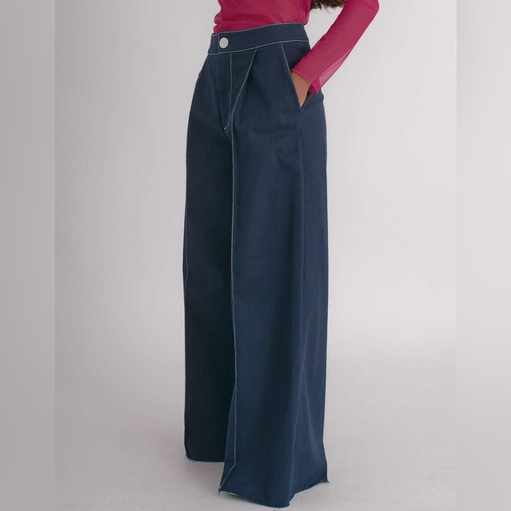 NWT Eliza Faulkner Wide Leg Pants Navy - Picture 2 of 5
